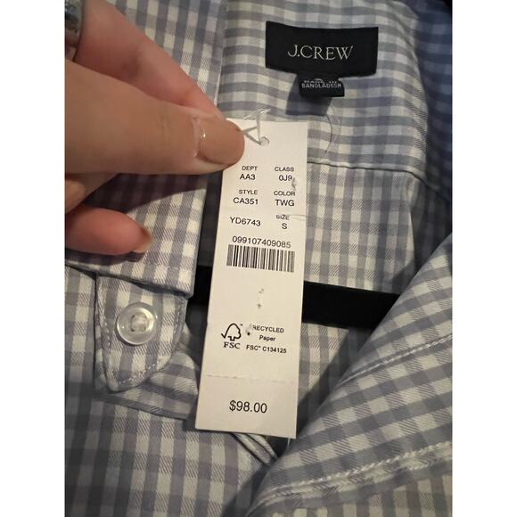 NWT J. Crew Slim Bowery Performance Stretch Shirt Spread Collar White Gray S - Picture 10 of 14